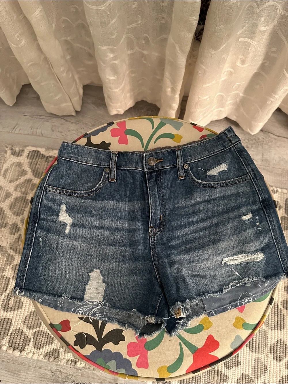 aerie Dark Blue Distressed Denim Shorts
